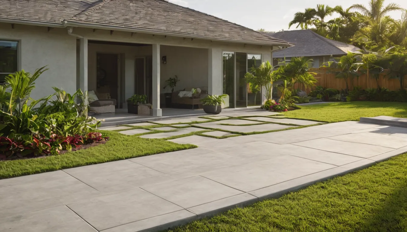 A new broom-finished concrete patio beside a block home in Cutler Bay