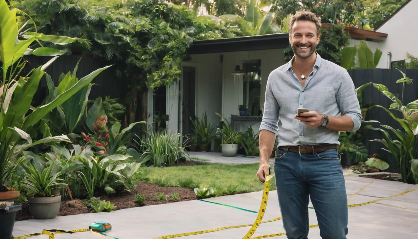 Homeowner measuring a yard for a new concrete patio in the Cutler Bay area