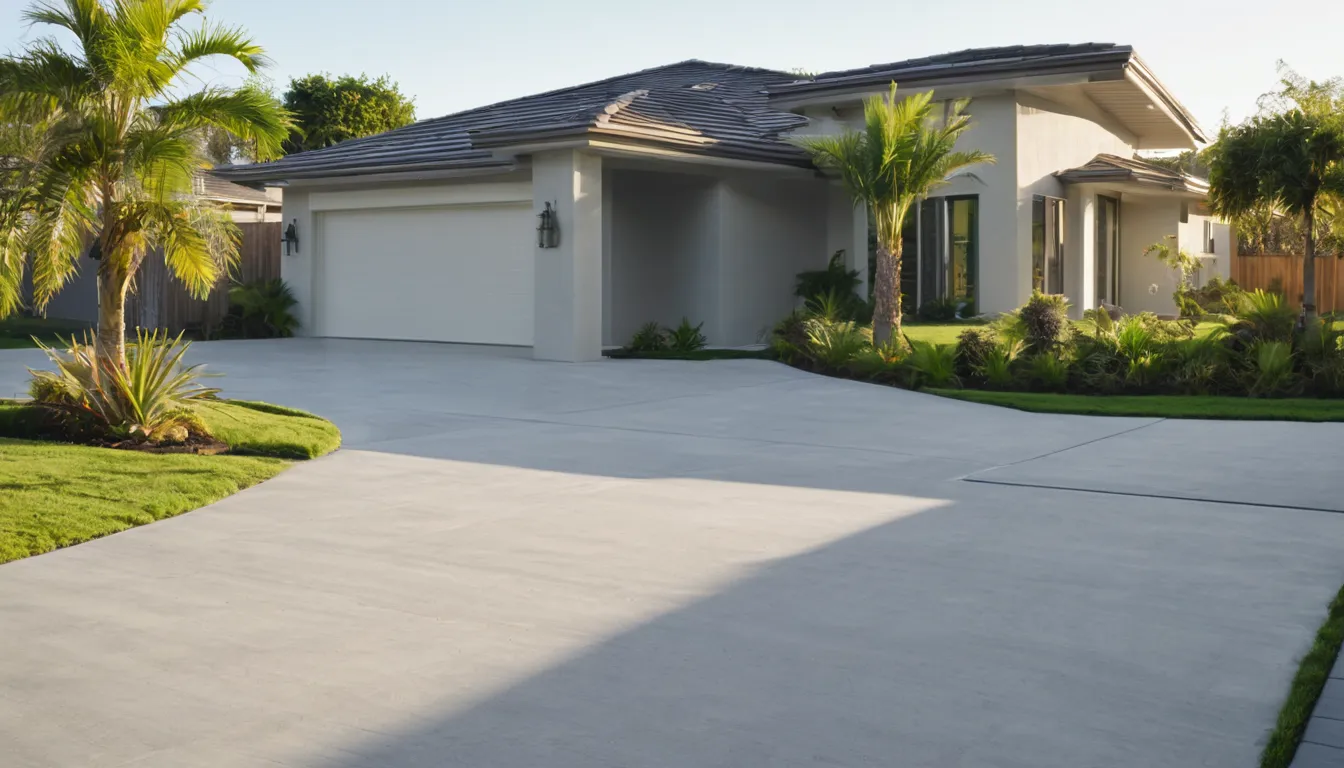 A freshly finished concrete driveway beside a single-story home near Cutler Bay