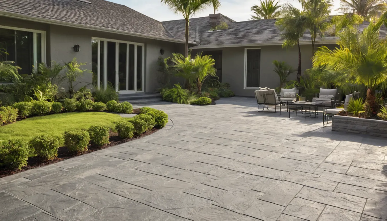 Stamped concrete patio with a stone pattern behind a home near Cutler Bay